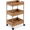 3-Tier Water Hyacinth Rolling Utility Cart w/ Weaved Baskets Natural - Thumbnail 1