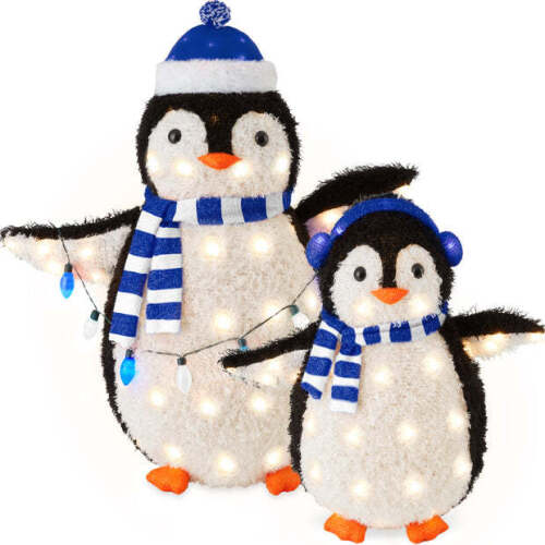 2pc Lighted Pop-Up Penguin Family Christmas Decoration w/ 150 Lights - 3ft - Lot 7026