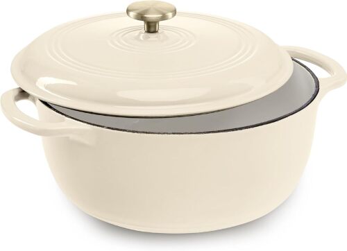6 Quart Enamel Cast-Iron Round Dutch Oven, Family Style Heavy-Duty Pre-Seasoned Cookware for Home, Kitchen, Dining Room, Oven Safe w/Lid, Dual Handles - Lot 7072