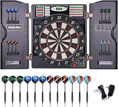 Electronic Dart Board LED Electric Digital Dart Boards for Adults with Cabinet with 12 Soft Tip Dartboard Set