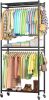Clothing Rack with Shelves & Wheels, Multi-Functional Wardrobe Closet with Hooks, Sturdy Metal Garment Rack for Bedroom, Laundry, Balcony - Thumbnail 1