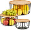 Fruit Basket for Kitchen Counter Set of 3 - Large Stackable Baskets with Bamboo Lid - Perfect Holder For Fruit and Vegetable Storage - Keep Your Countertop Classy, Tidy and Slightly Fruity! - Thumbnail 1