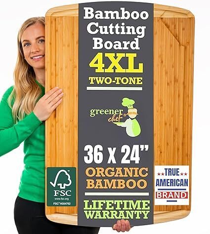 GREENER CHEF 36 x 24 Inch Extra Large Bamboo Cutting Board with Lifetime Replacements – 4XL Butcher Block, Oversized Carving & Charcuterie Board, Stovetop Cover for Kitchen Counter Space - Lot 7114