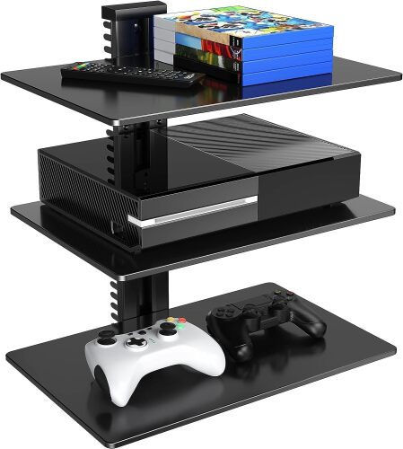 Floating Wall Mounted Shelf AV Mount Shelf - Holds up to 16.5lbs - DVD DVR Component Shelf with Strengthened Tempered Glass - Perfect for DVD Players, TV Box and Cable Box - Lot 7115