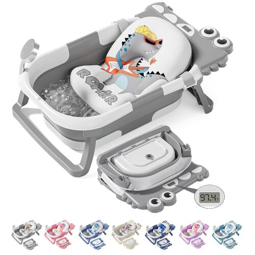 Collapsible Baby Bathtub, Baby Bath Tub with Soft Cushion & Real-Time Thermometer, Baby Bathtub Infant to Toddler Tub (0-36 Months), Portable Newborn Travel Bath tub - Lot 7127