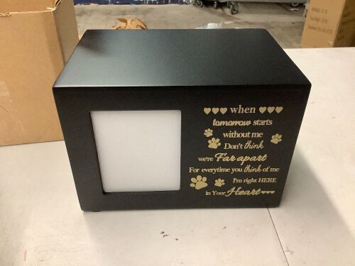 Pet Urns for Ashes, Large Wooden Pet Urns for Dog or Cat Ashes with Dog Angel, Memorial Keepsake Memory Box with Photo Frame, Loss Pet Sympathy Remembrance Gift - Lot 7130