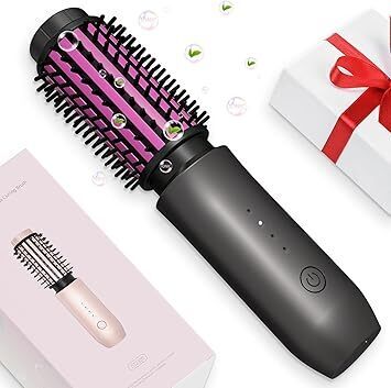 Mini Cordless Curling Iron Brush, Portable Hair Straightening Brush, Cordless Hair Curler Anti-Frizz with Negative Ions, 3-in-1 Crimper Hair Tool, Rechargeable Wave Curling Wand - Night Purple - Lot 7137