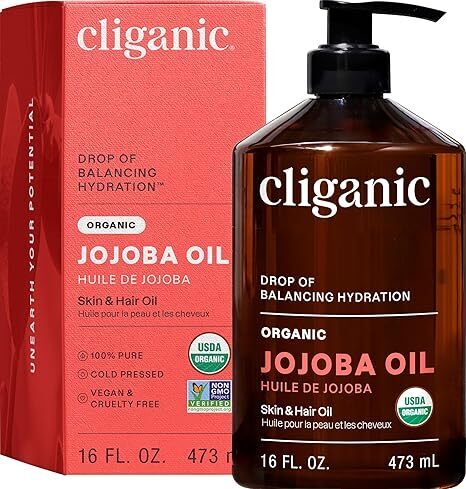 Cliganic Organic Jojoba Oil 16oz with Pump, 100% Pure | Bulk, Moisturizing Oil for Face, Hair, Skin & Nails - Lot 7143