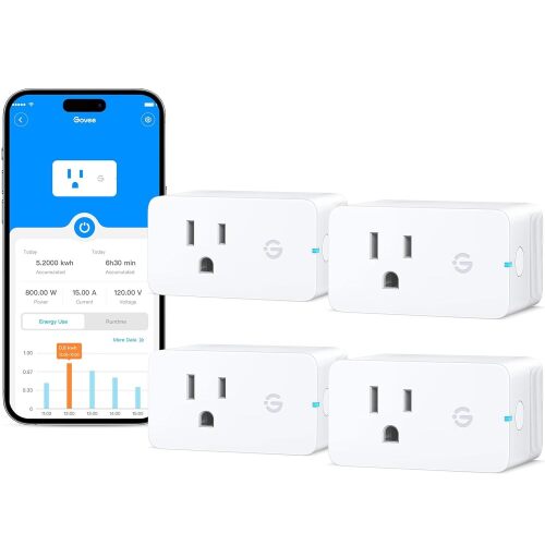 Govee Smart Plug with Energy Monitoring, WiFi Bluetooth Plug Work with Alexa and Google Assistant, 15A Smart Outlets with Timer & Group Controller, No Hub Required, ETL&FCC Certified for Home, 4 Pack - Lot 7160