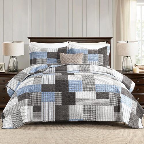 Quilt King Size, King Quilt Set, 100% Cotton King Quilt Bedding Set Bedspreads, Farmhouse Patchwork Quilt, Plaid Reversible Lightweight Rustic Bedspread, 3PC Set - Lot 7164