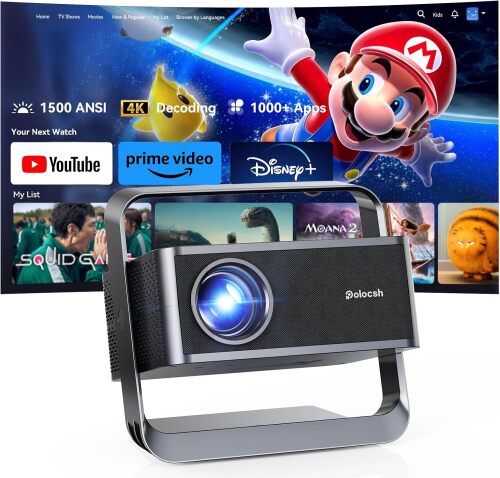 Smart Projector 1080P 4K Support with WIFI 6 and 2-Way Bluetooth 1500ANSI Auto Keystone Electric Focus Mini Projectors Home Theater Movie Outdoor Portable Projector - Lot 7165