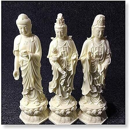 3 Pieces White Guanyin Buddha Statue Modern Handmade Sculpture Western Three Sacred Home Decoration - Lot 7167