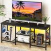 YGEOMER Black TV Stand Entertainment Center for 55 Inch TVs, with Charging Station and Lights Open Storage Shelves, TV Media Console, Open Storage Shelf with Sound Rack for Living Room, Bedroom - Thumbnail 1