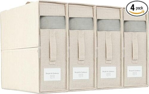 Simple&Opulence 4 Pack Bed Sheet Organizers and Storage, Linen Closet Organizers, Sheets Set Folder Storages with Window and Label (Queen/King Size) Organizing Bedding Container - Lot 7174