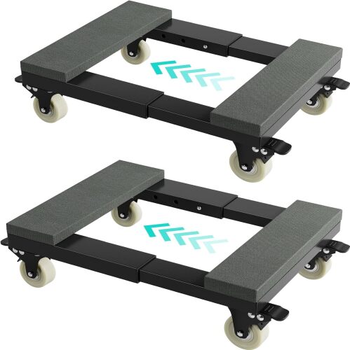 Heavy Duty Adjustable Furniture Moving Dolly - Furniture Movers with 4 Swivel Casters Wheels, Small Wood & Metal Floor Flat Dollies Cart, Set of 2 - Lot 7180