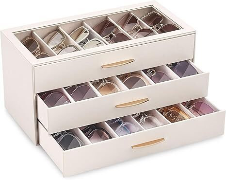 Lolalet Sunglasses Organizer Case for Women, Eyeglass Storage Holder Display Box with Clear Top Lid - Lot 7191
