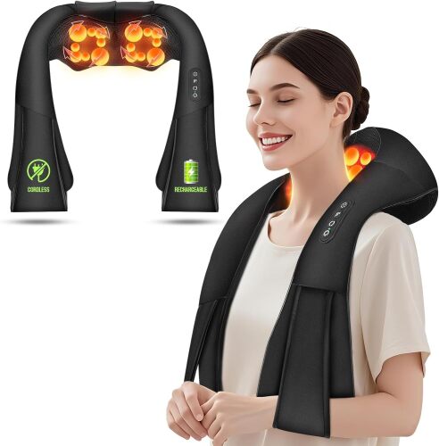 Cordless Shiatsu Neck and Shoulder Massager, Back Massager with Heat,Massage Deeper Tissue 4D Kneading Massage for Shoulder, Neck and Back, Use at Home, Office, Car - Gifts for Fathers Day Dad Gift - Lot 7193
