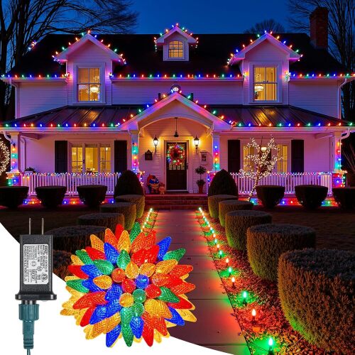 C9 Christmas Lights Outdoor, 88FT 110LED String Lights with 8 Lighting Mode, Waterproof Connectable UL Certified C9 Christmas Decorations for Indoor Outdoor Patio Roofline Decor