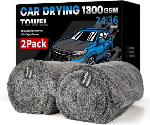 2 Pack XL Car Drying Towel – 1300GSM Ultra Absorbent Microfiber, Large Size, Twisted Loop, Lint-Free & Streak-Free for Auto Detailing, Car, SUV, Truck - Lot 7199