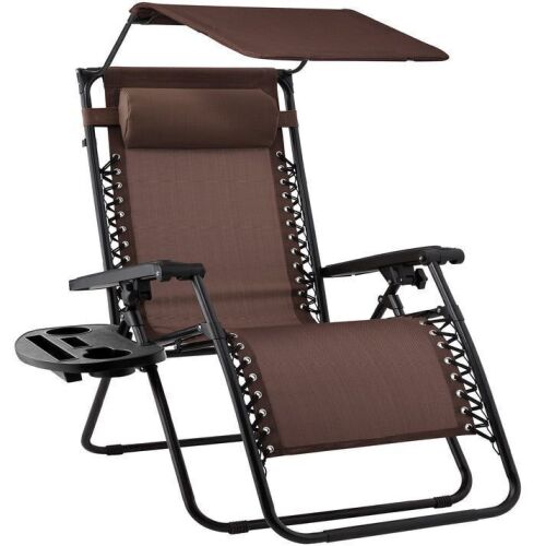 Folding Zero Gravity Recliner Patio Lounge Chair w/ Canopy, Side Tray - Lot 425