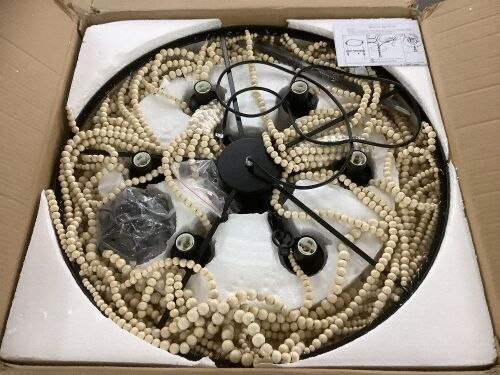 Farmhouse 6-Light Wood Beaded Chandelier - Lot 437