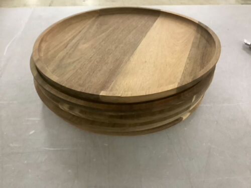 Lot of (5) Round Wooden Decorative Serving Tray 13.8 Inch - Lot 479