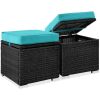 Set of 2 Wicker Ottomans, Multipurpose w/ Removable Cushions, Steel Frame - Thumbnail 1