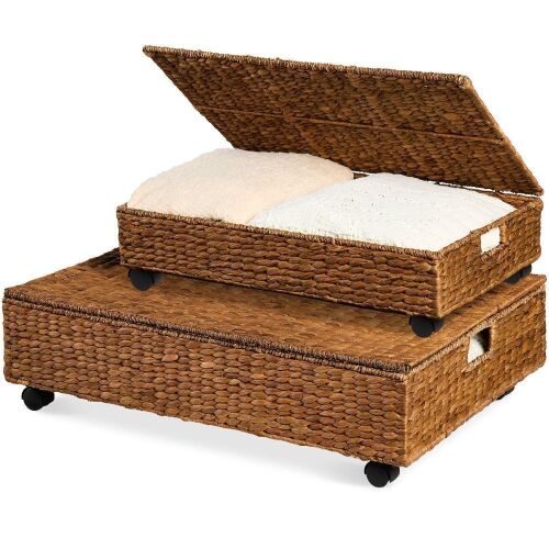 2 PC Water Hyacinth Nesting Underbed Storage Baskets - Lot 525