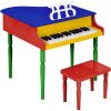 Kids Mini Wooden Grand Piano w/ Lid, Bench, Music Rack, Song Book, Stickers - Thumbnail 1