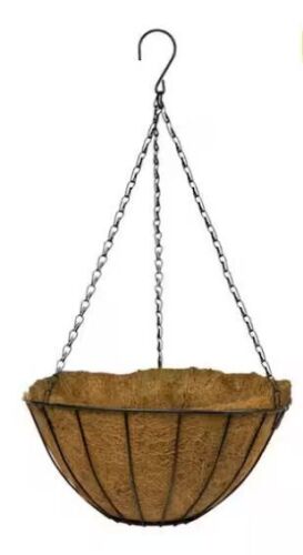 Vigoro Growers Medium Black Metal Hanging Round Planter with Coco Liner (14 in. L x 14 in. W x 7 in. H) - Lot 591JF