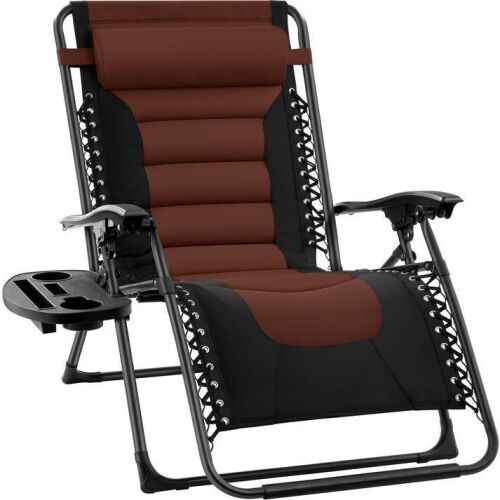 Oversized Padded Zero Gravity Chair, Folding Recliner w/ Headrest, Side Tray - Lot 597