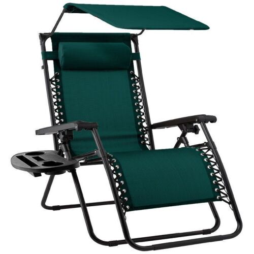 Folding Zero Gravity Recliner Patio Lounge Chair w/ Canopy, Side Tray - Lot 598