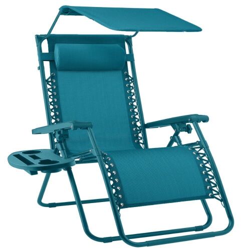 Folding Zero Gravity Recliner Patio Lounge Chair w/ Canopy, Side Tray - Lot 600
