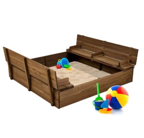 Kids Cedar Sandbox w/ Sand Screen, 2 Benches - 47x47in - Lot 624