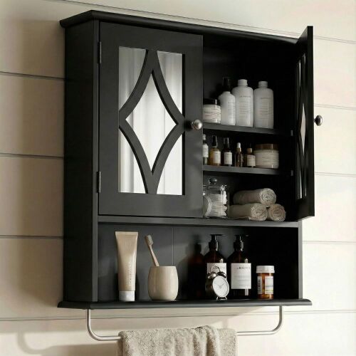 RoyalCraft Bathroom Medicine Cabinet with Towel Rack and Adjustable Shelf, 22x25 inch - Lot 666