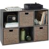 6-Cube Bookshelf, 13.5in Storage Display w/ Removable Panels, Customizable - Thumbnail 1