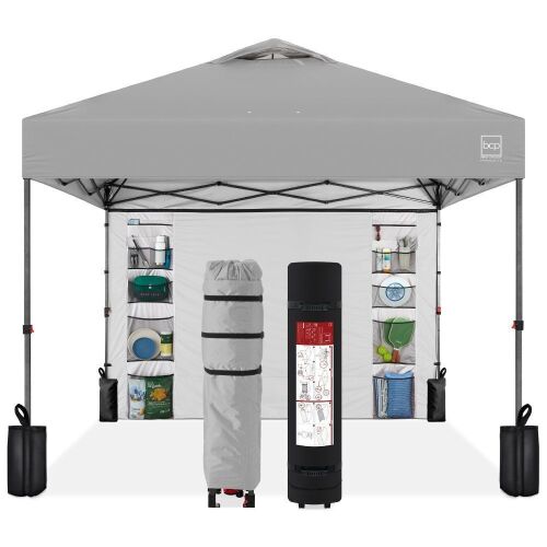 One-Person Setup Instant Pop Up Canopy w/ Side Wall, Carrying Case - 10x10ft - Lot 718
