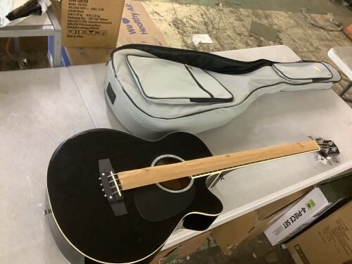 Acoustic Electric Bass Guitar w/ Equalizer, Truss Rod, Padded Gig Bag - Bag is Ripped - Lot 733
