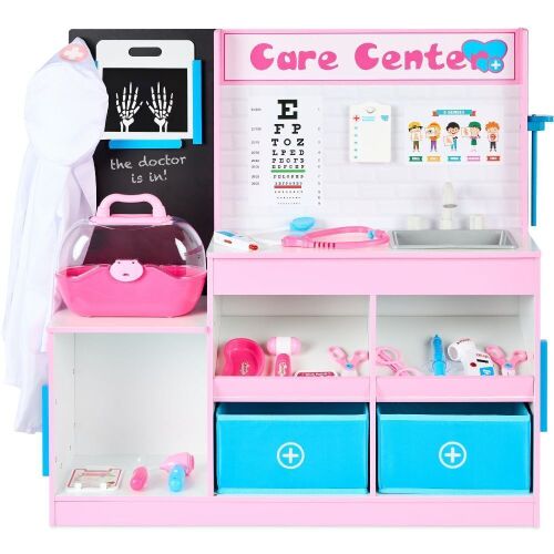 Pretend Play Doctor's Office, Kids Wooden Toy Set w/ Accessories Included - Lot 120