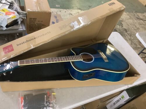 41in Beginner Acoustic Electric Cutaway Guitar Set w/ Case, Strap - Strings Need Replaced - Lot 122