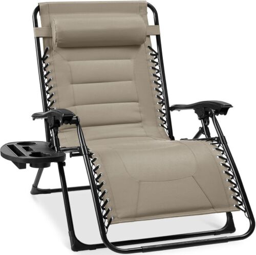 Oversized Padded Zero Gravity Chair, Folding Recliner w/ Headrest, Side Tray - Lot 136