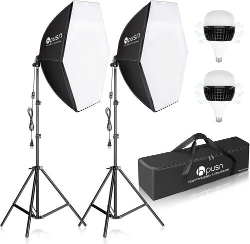 HPUSN Softbox Photography Lighting Kit 30"x30" 5400K Bulbs - Lot 377