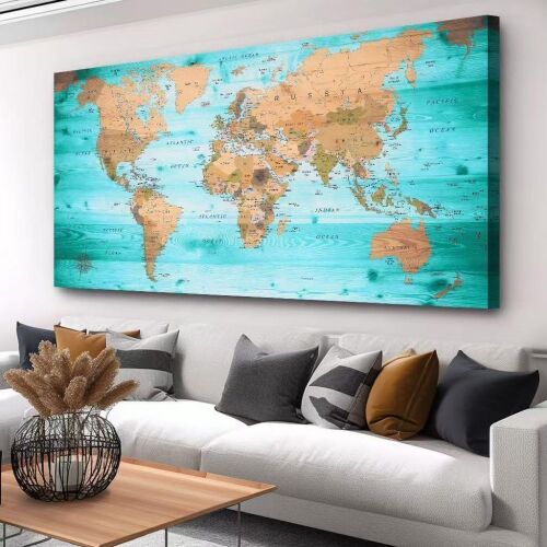 World Map Canvas Wall Art, 20" x 40" - Lot 661