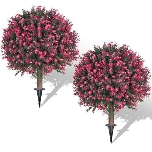 24" Artificial Rose Boxwood Topiary Ball for Outdoors, 2 Pack - Lot 662