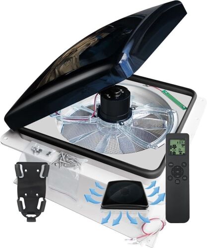 Build-in Rain Shield RV Roof Fan Vent 10 Speed 12V 14'' Reversible - Lot 290