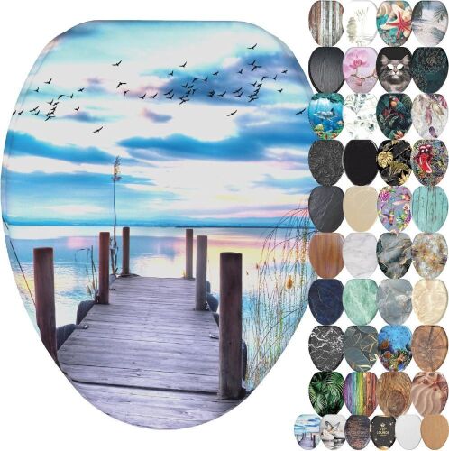 Wooden Toilet Seat with Soft Close, Elongated - Lot 577