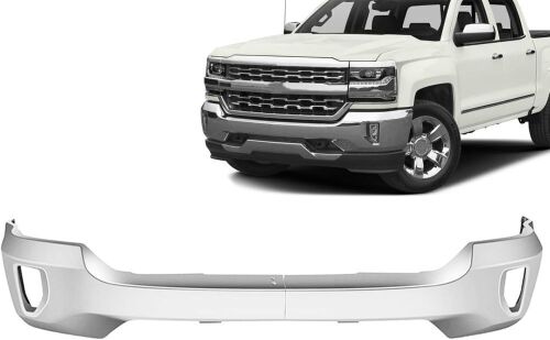 2 Piece Steel Front Bumper for Chevy Silverado 1500 2016-2019, with Fog Light Holes, without Parking Sensor Hole, Chrome Finish - Lot 82