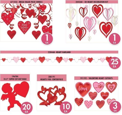 Pallet of (135) Red & Pink Valentine's Day Decorations Kit, 60pc