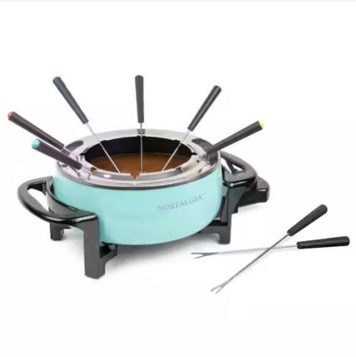 Nostalgia 1.5L Aqua Metal Fondue Pot with Fondue Forks - Lot 819JF
