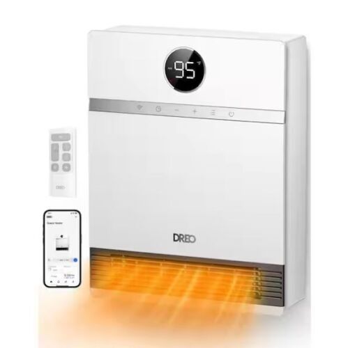 DREO 1500W Smart Wall Mount Ceramic Heater, Furnace, w/Remote 30° Oscillation, Adj Thermostat, Remote - Lot 820JF